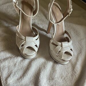 ALDO White Croc-Embossed Ankle-Strap Platform Heels
